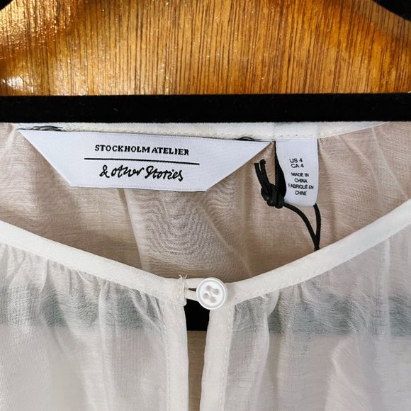 NWT & Other Stories Drawstring Waist Blouson Sleeve Blouse White Sz4 - Picture 9 of 10